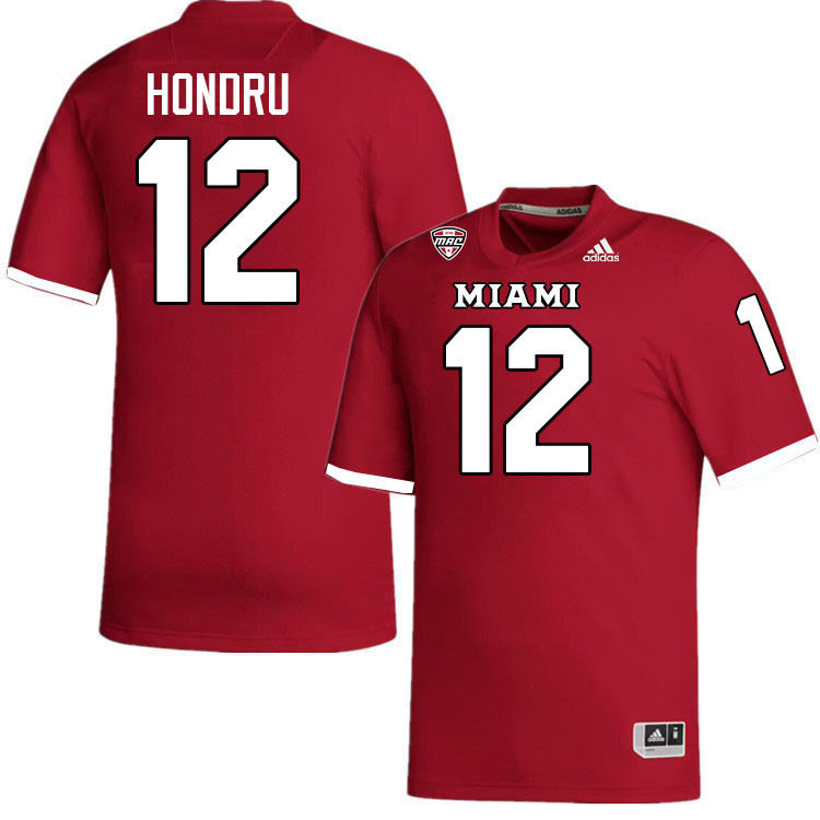 Miami University Redhawks #12 Corban Hondru College Football Jerseys Stitched-Red